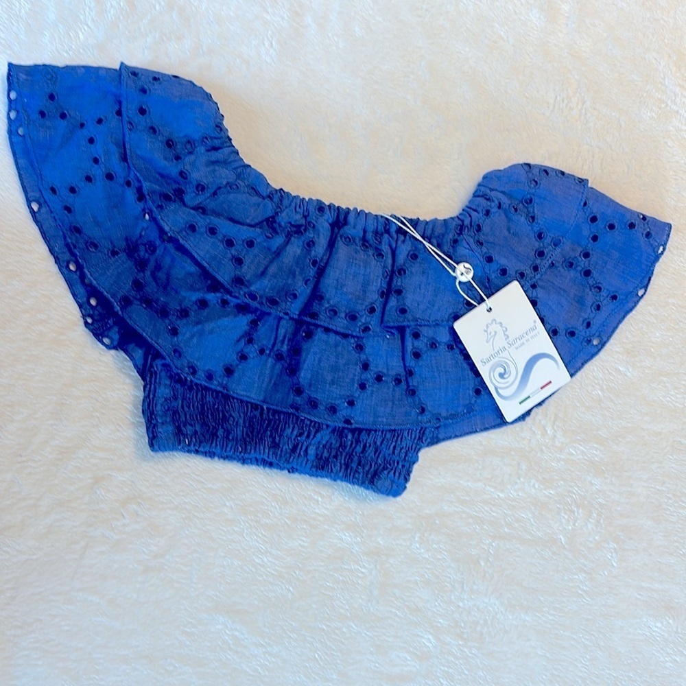 Blue Off-Shoulder Ruffle Top - Picture 2 of 4